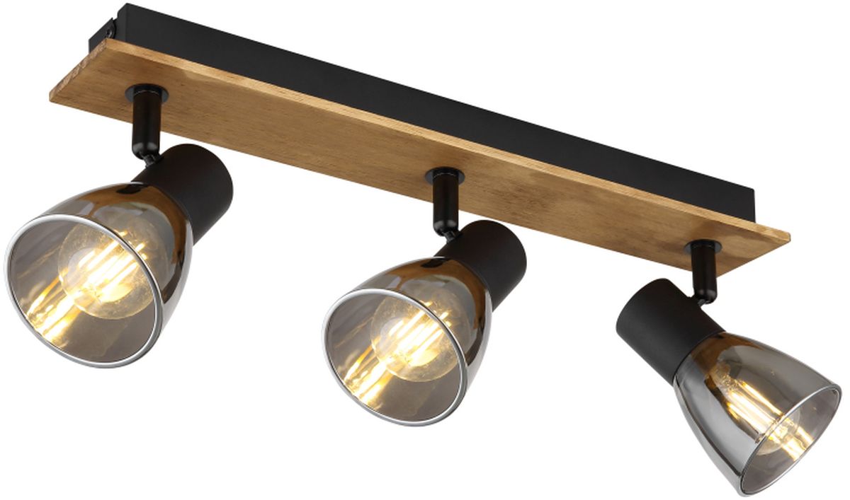 Globo Lighting Claude plafonnier 3x40 W noir-fumé-bois 54307-3W