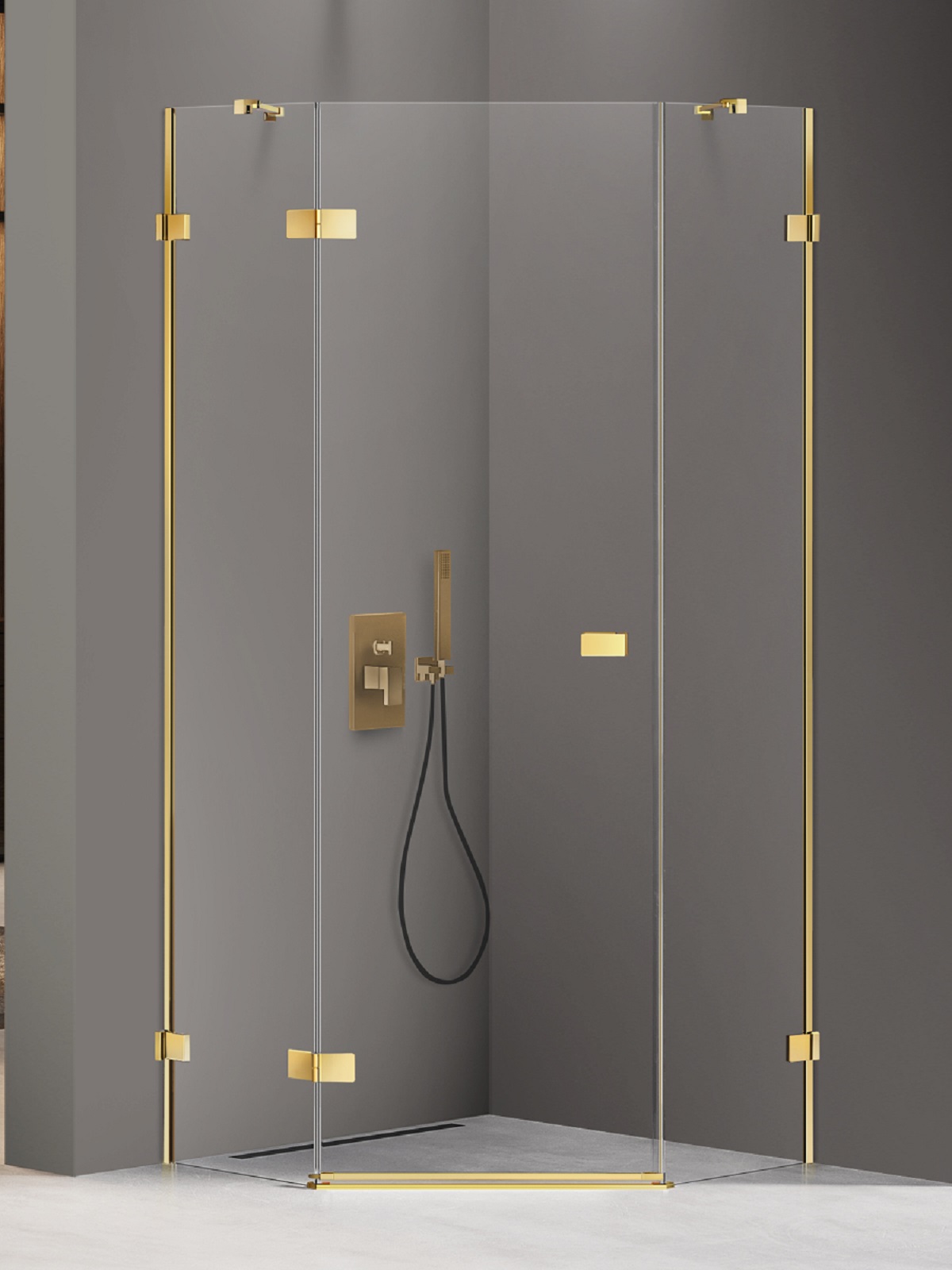 New Trendy Avexa Gold Shine cabine de douche 90x90 cm doré brillant/verre transparent EXK-3842