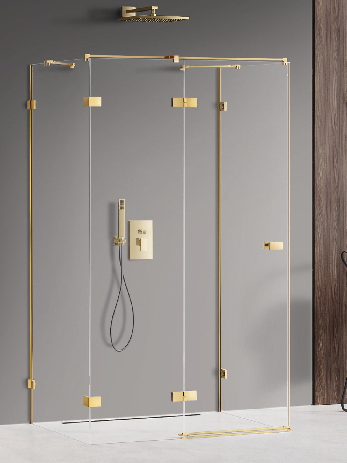 New Trendy Avexa Gold Shine cabine de douche 90x70 cm rectangulaire doré brillant/verre transparent EXK-2100