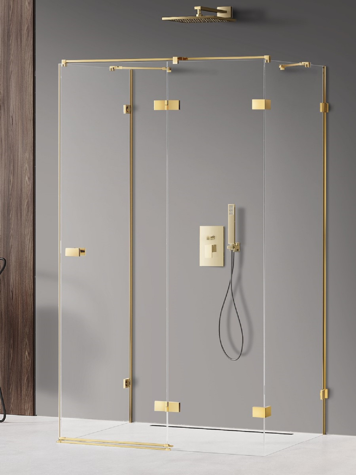 New Trendy Avexa Gold Shine cabine de douche 80x80 cm carrée doré brillant/verre transparent EXK-2125
