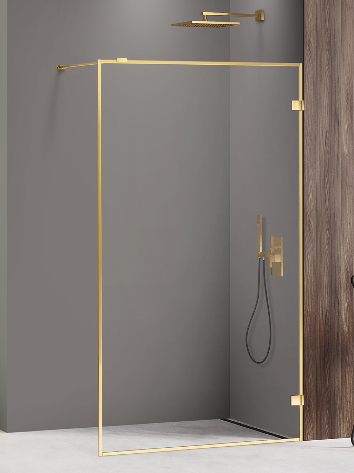 New Trendy Avexa Gold Shine paroi de douche walk-in 80 cm doré brillant/verre transparent EXK-2159