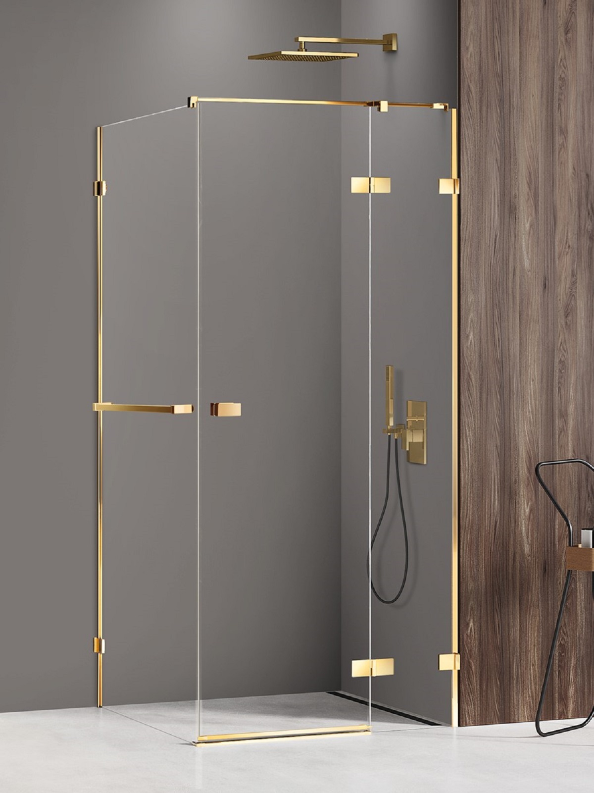 New Trendy Avexa Gold Shine cabine de douche 90x80 cm rectangulaire doré brillant/verre transparent EXK-3194