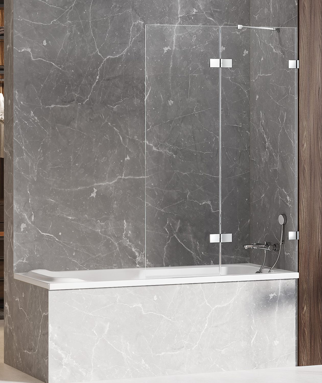 New Trendy Avexa paroi de baignoire 100 cm deux pièces chrome brillant/verre transparent EXK-1954