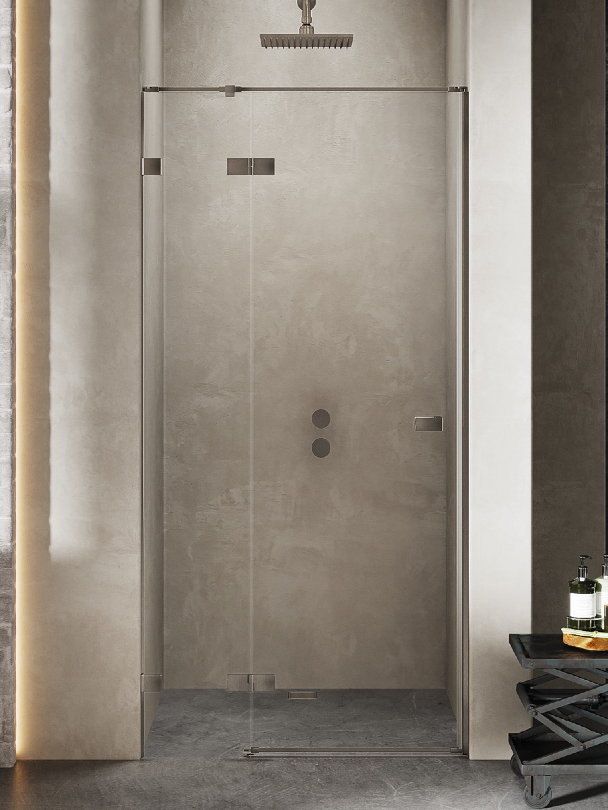 New Trendy Avexa Gunmetal Brushed porte de douche 90 cm à ouverture basculante graphite brossé/verre transparent EXK-3246