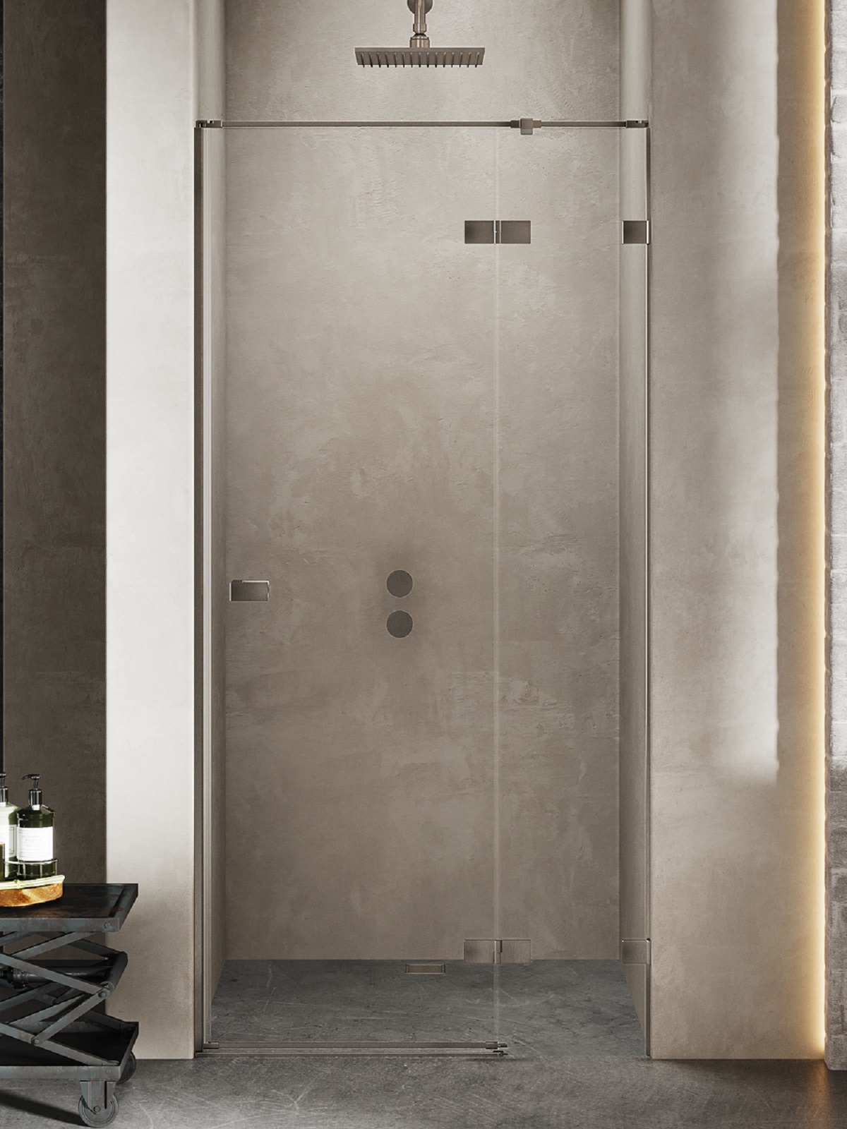 New Trendy Avexa Gunmetal Brushed porte de douche 90 cm à ouverture basculante graphite brossé/verre transparent EXK-3247