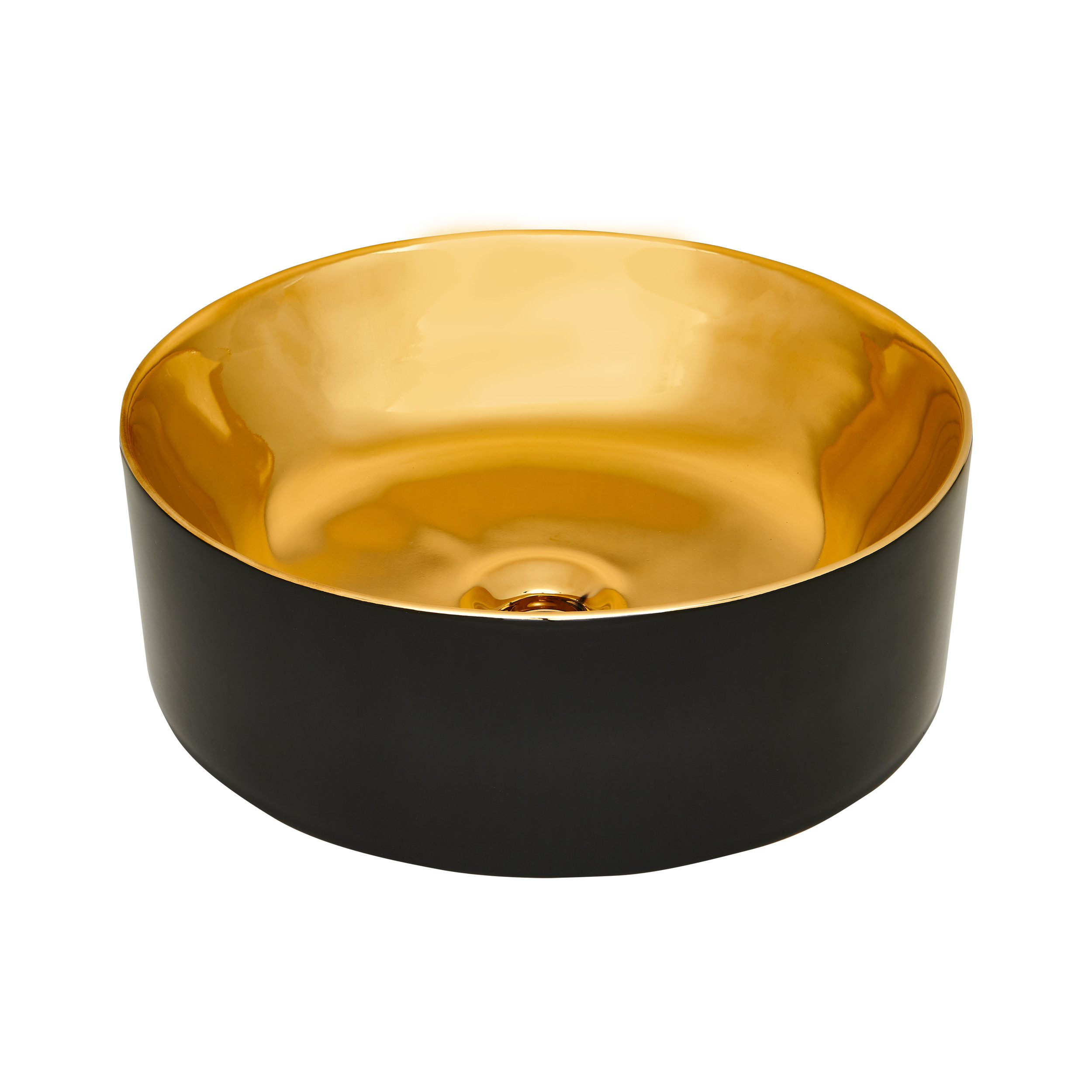 Invena Kos lavabo 42x42 cm ronde à poser noir-doré mat CE-38-027