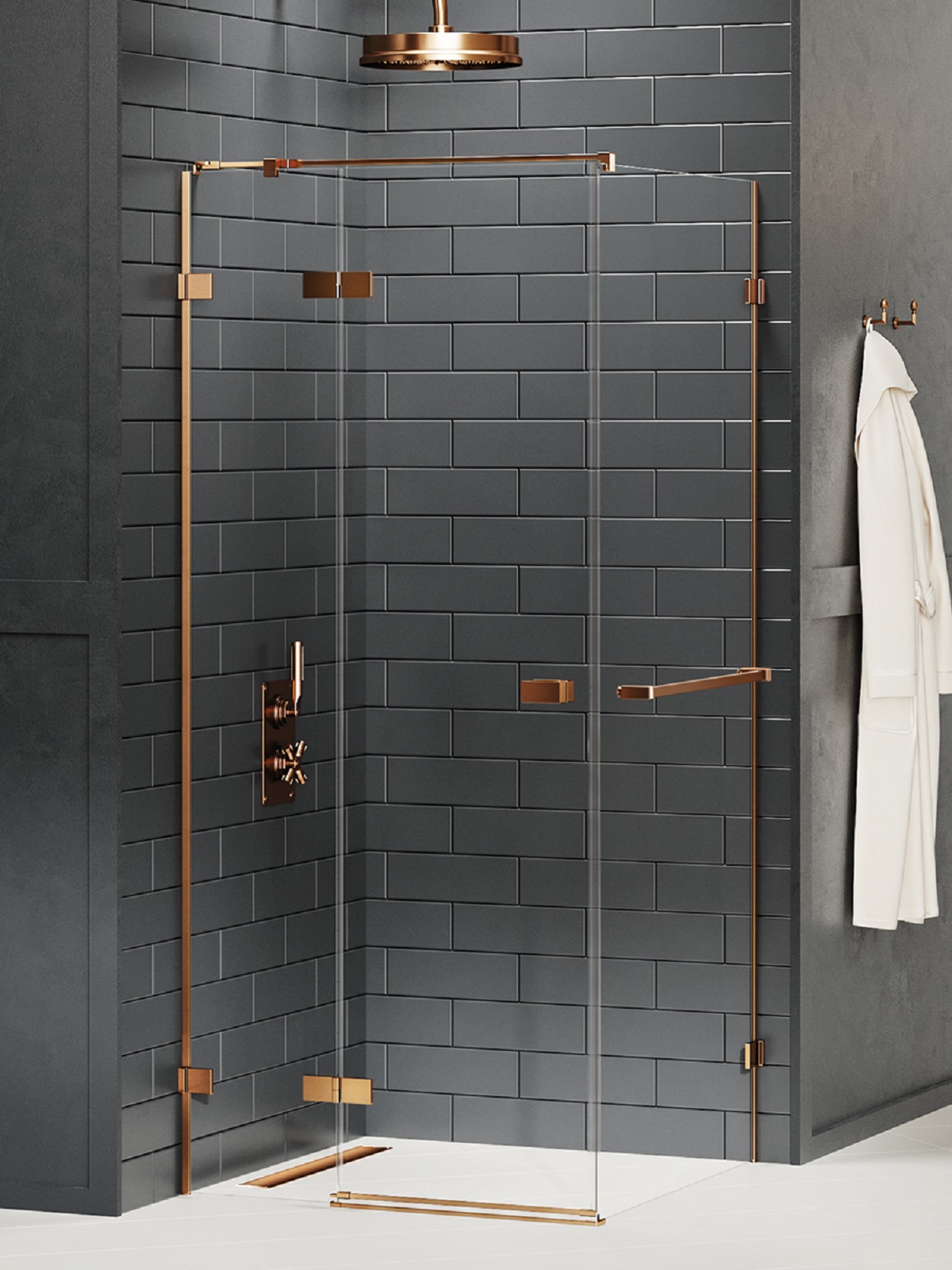 New Trendy Avexa Copper Brushed cabine de douche 80x80 cm carrée cuivre brossé/verre transparent EXK-3606