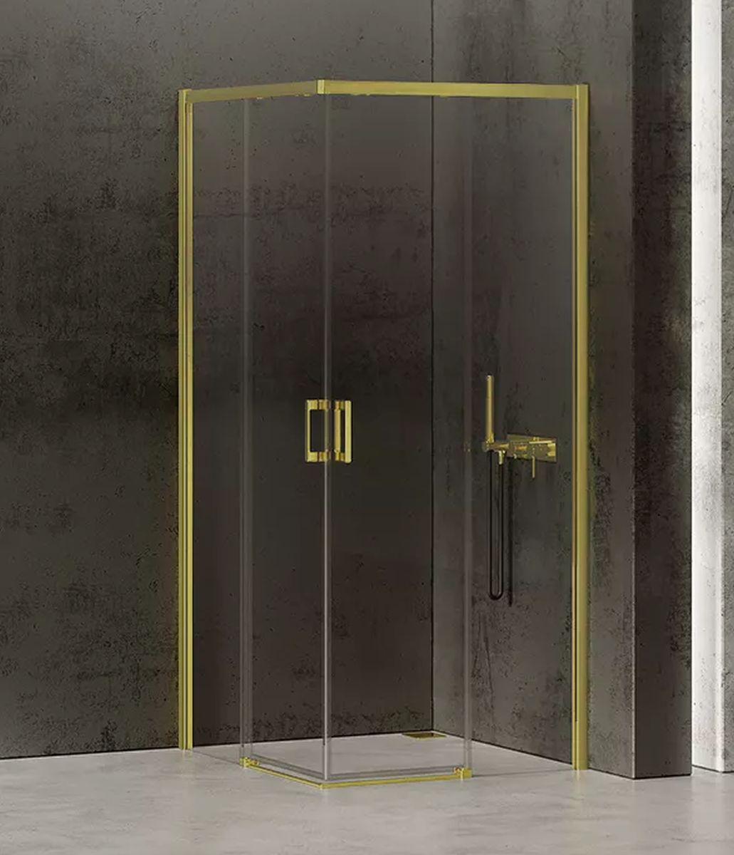New Trendy Prime Light Gold cabine de douche 90x80 cm rectangulaire doré brillant/verre transparent D-0418A/D-0417A