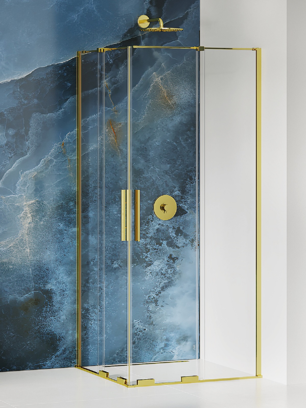 New Trendy Smart Light Gold cabine de douche 110x110 cm carrée doré brillant/verre transparent EXK-4275