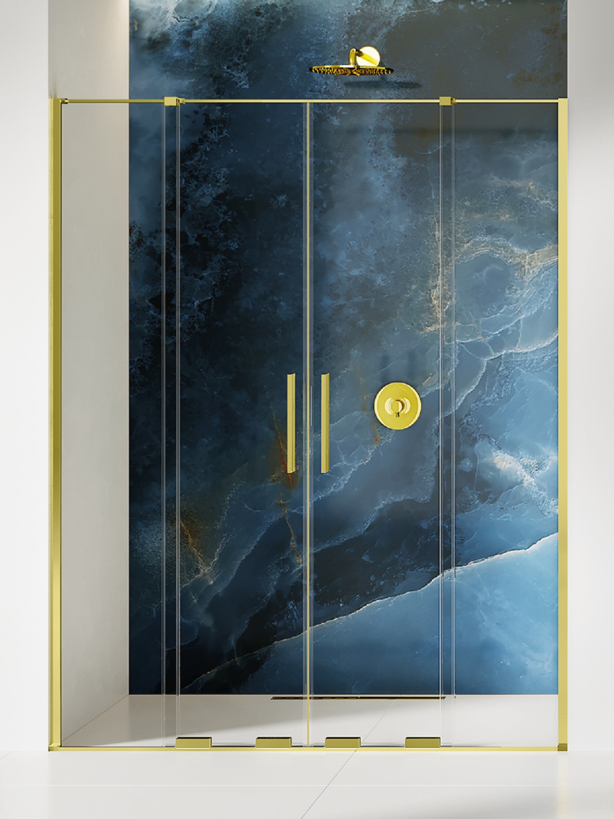 New Trendy Smart Light Gold porte de douche 140 cm coulissant doré brillant/verre transparent EXK-4223