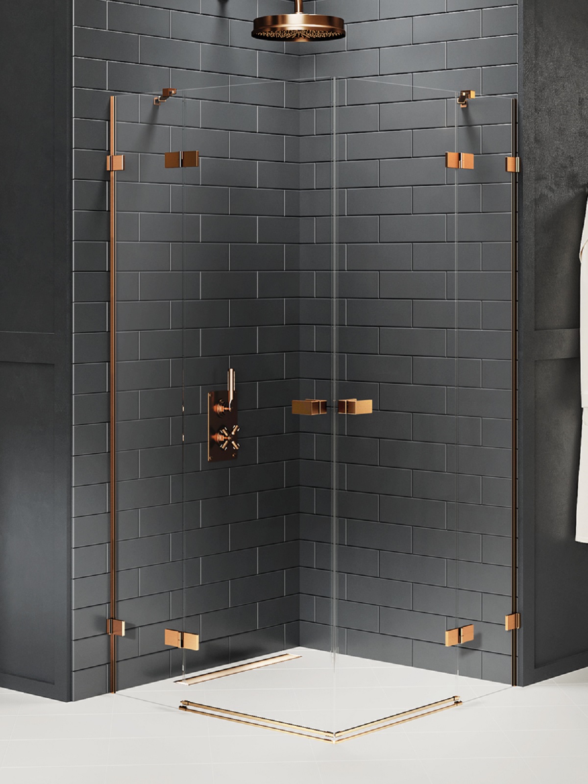 New Trendy Avexa Copper Brushed cabine de douche 90x80 cm rectangulaire cuivre brossé/verre transparent EXK-3666