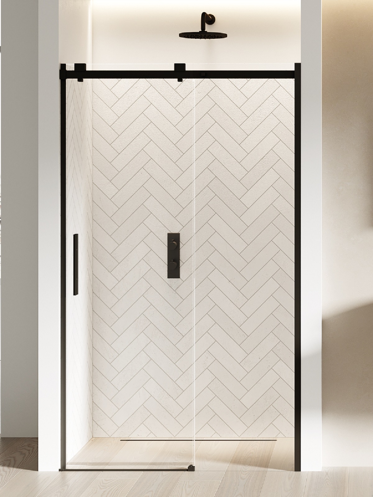 New Trendy Softi Black porte de douche 120 cm coulissant noir mat/verre transparent EXK-3952