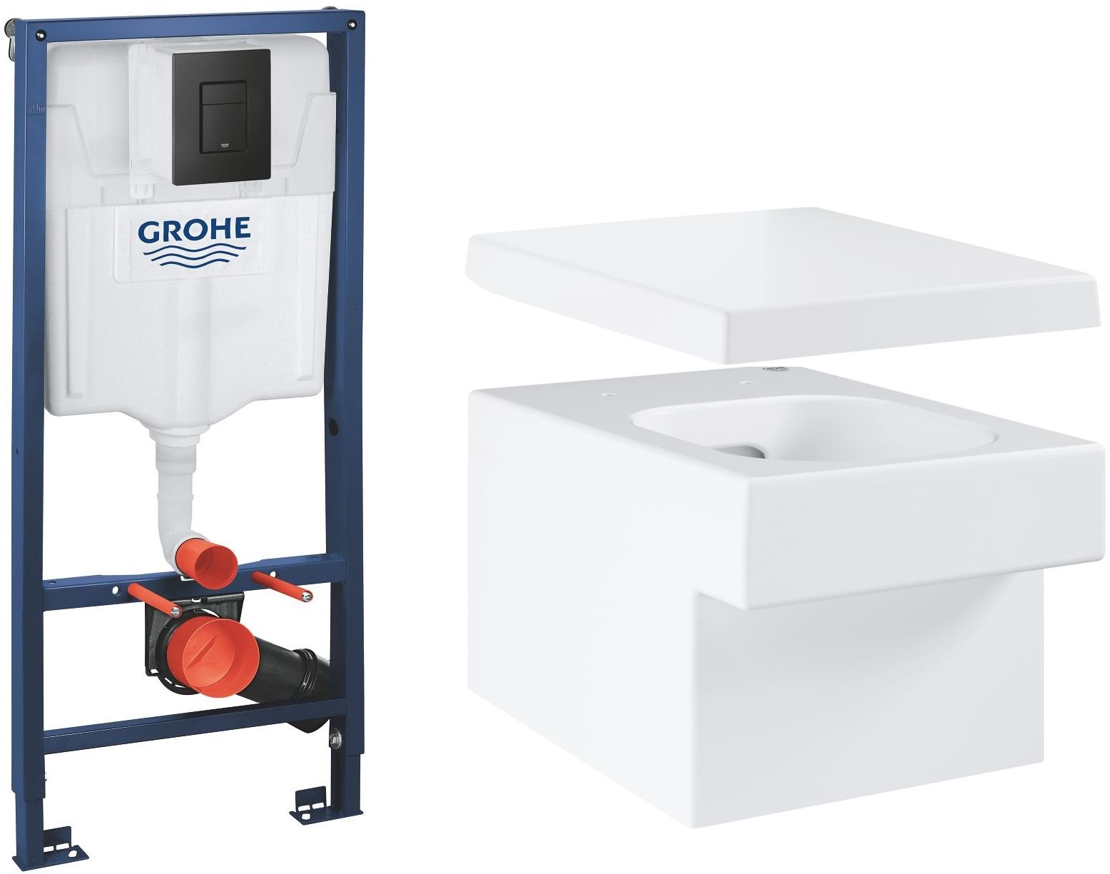 Set cuvette de WC Grohe Cube Ceramic 3924500H, châssis encastré avec bouton de chasse d'eau Grohe Solido 38811KF0, 39488000