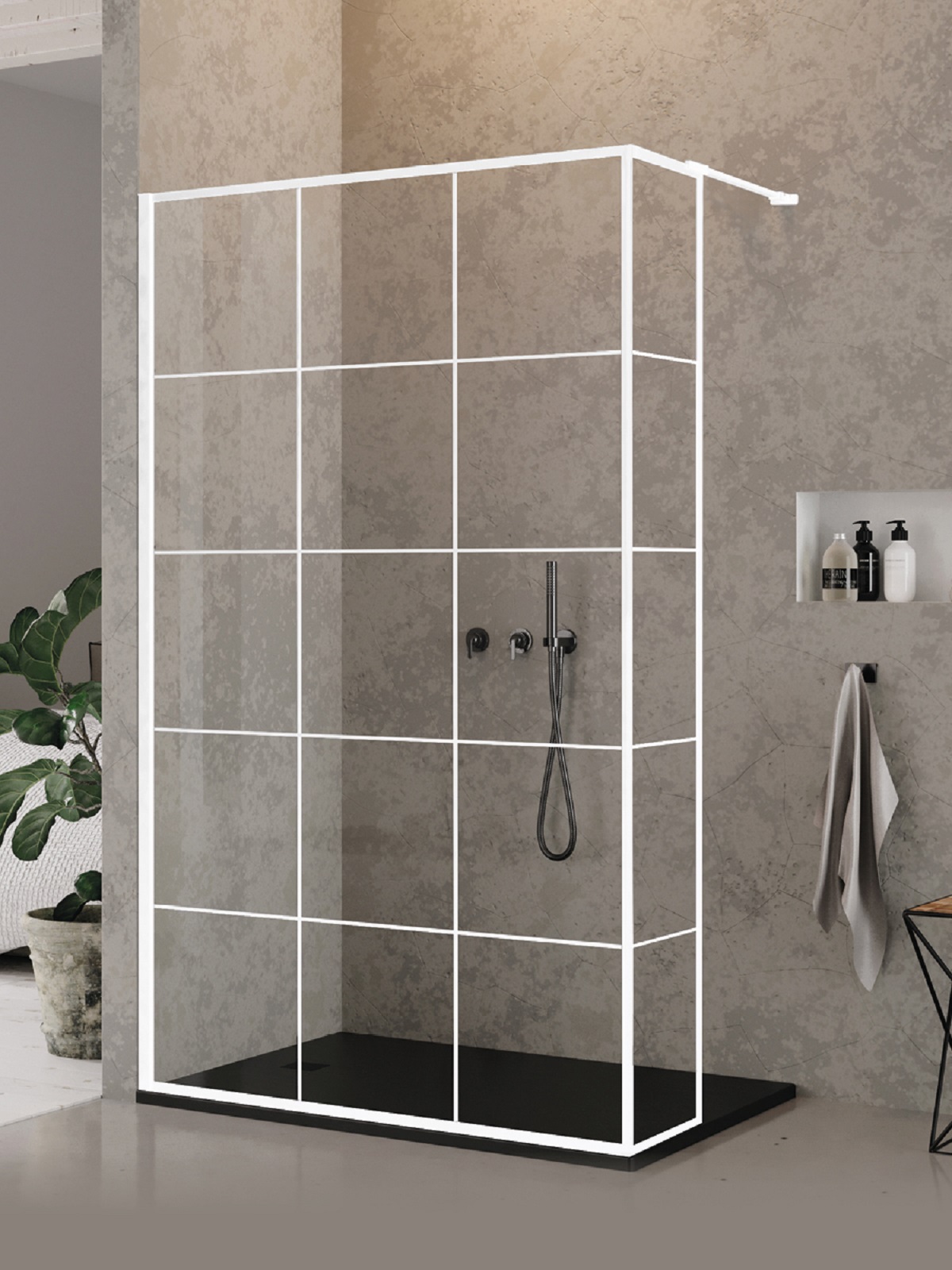 New Trendy New Modus White paroi de douche walk-in 90 cm blanc mat/verre à motif EXK-2240