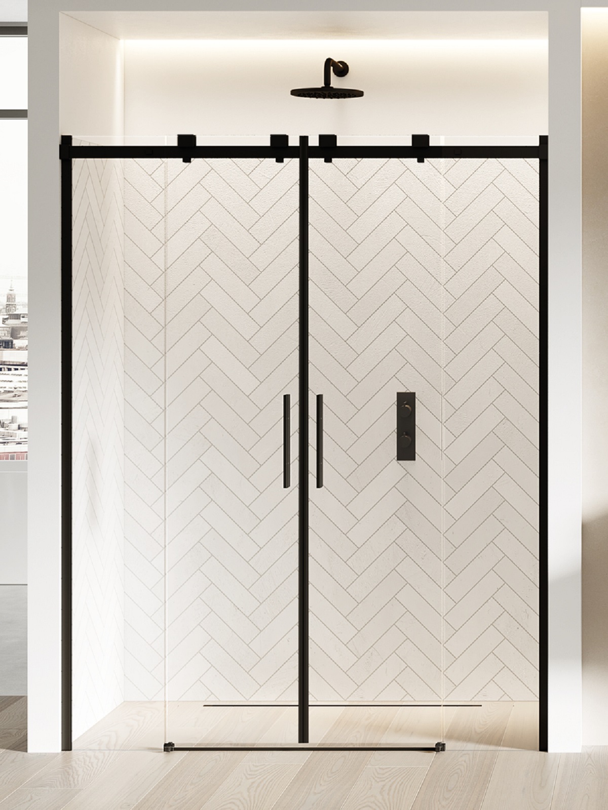New Trendy Softi Black porte de douche 150 cm coulissant noir mat/verre transparent EXK-3961