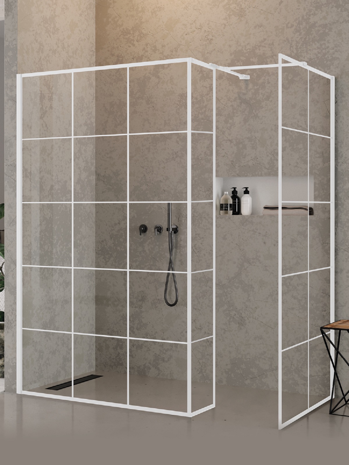 New Trendy New Modus White paroi de douche walk-in 100 cm blanc mat/verre à motif EXK-2282