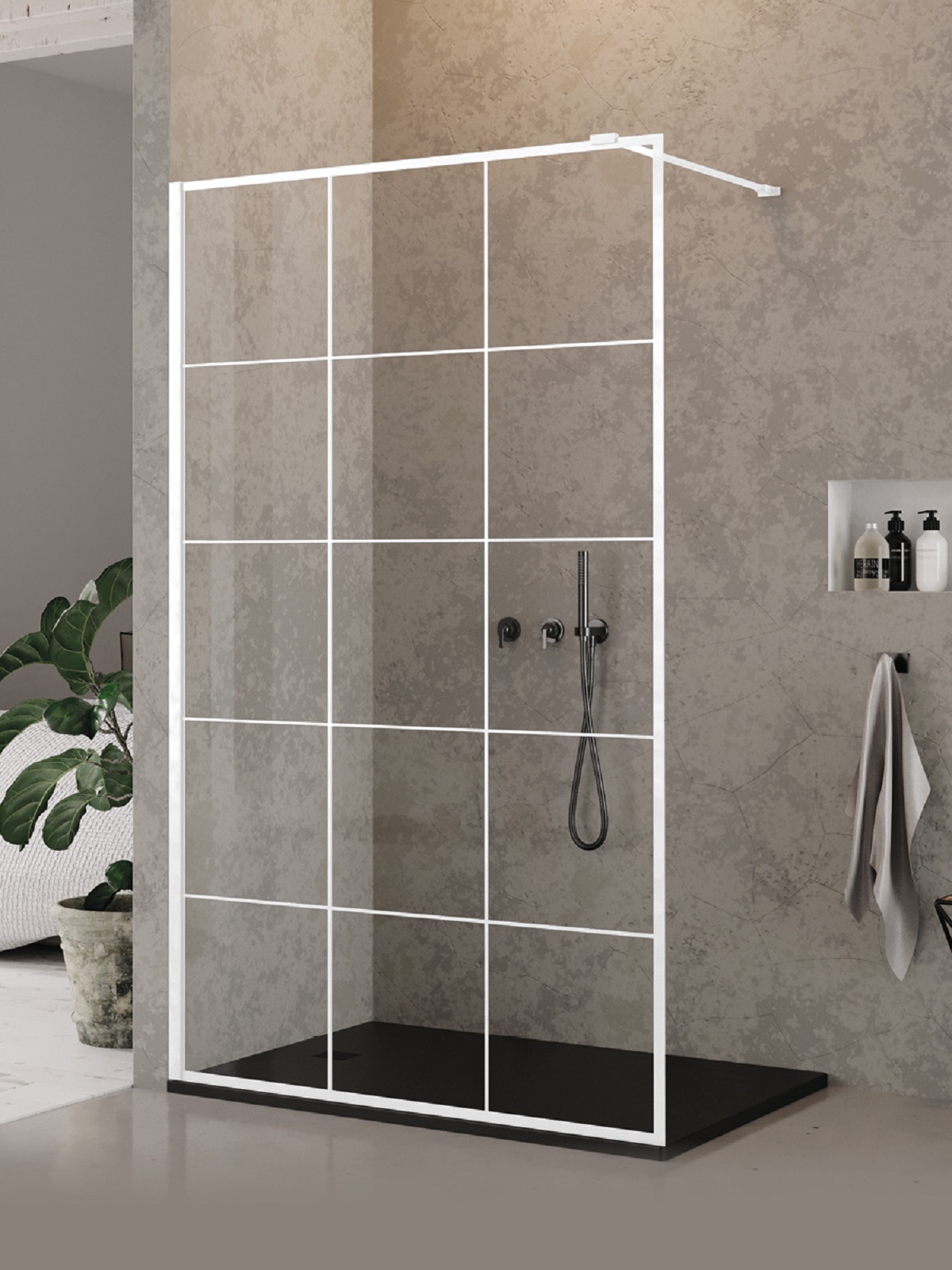 New Trendy New Modus White paroi de douche walk-in 90 cm blanc mat/verre à motif EXK-2213
