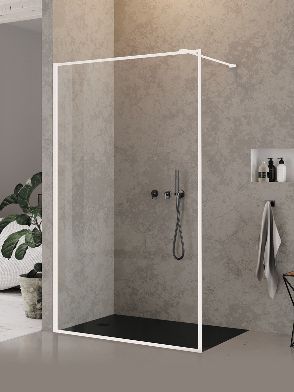 New Trendy New Modus White paroi de douche walk-in 90 cm blanc mat/verre transparent EXK-2223