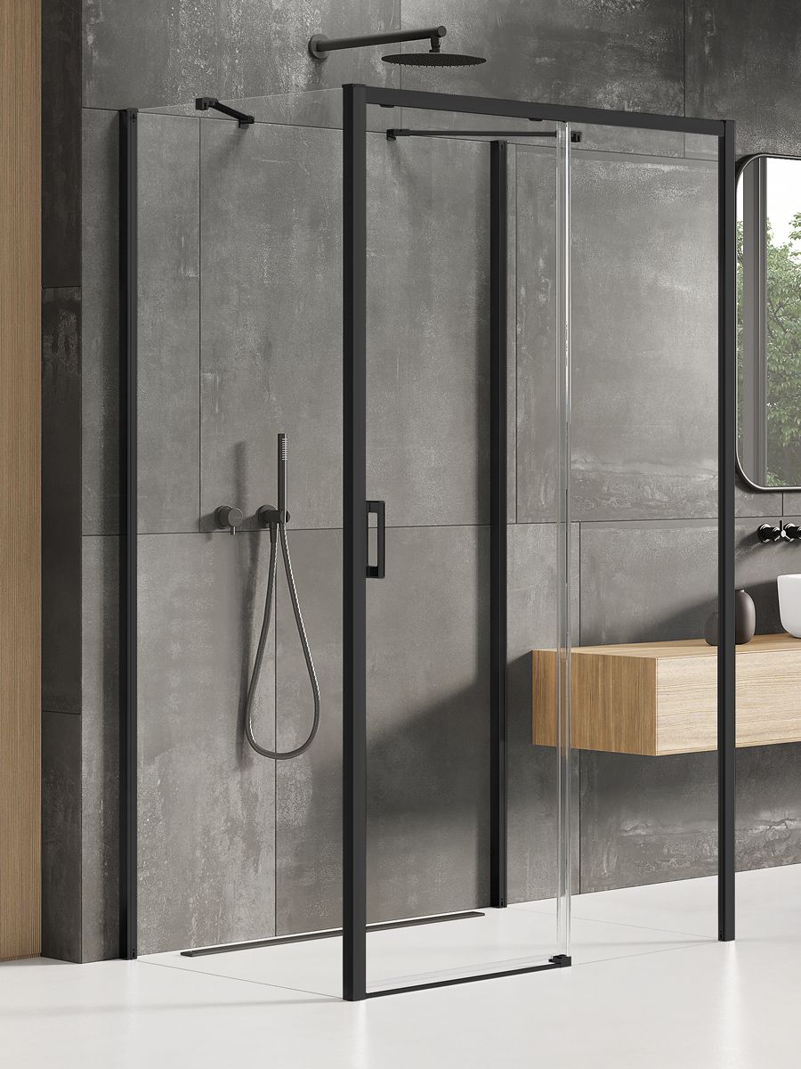 New Trendy Prime Black kabina prysznicowa 130x100 cm prostokątna przyścienna prawa czarny mat/szkło przezroczyste K-0951