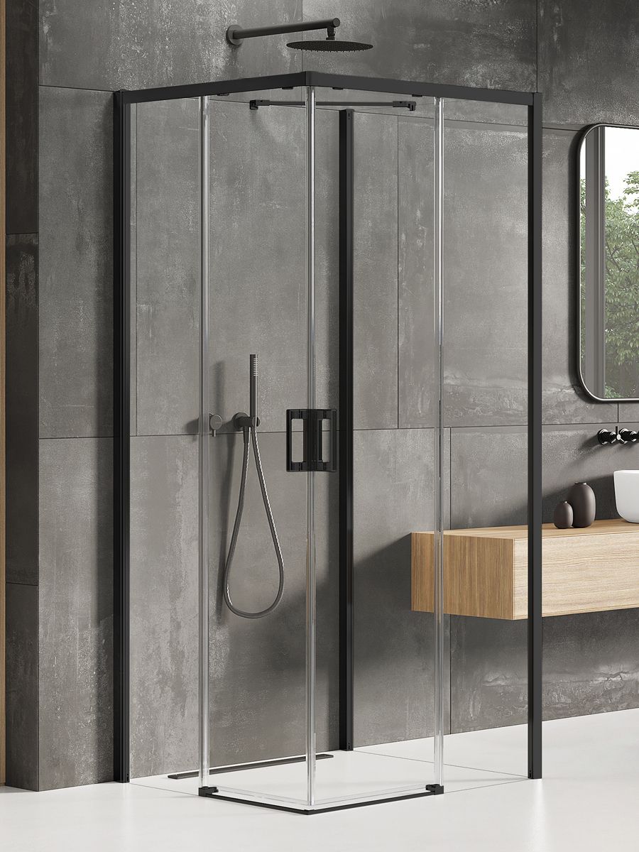 New Trendy Prime Black cabine de douche 90x80 cm rectangulaire noir mat/verre transparent K-0997
