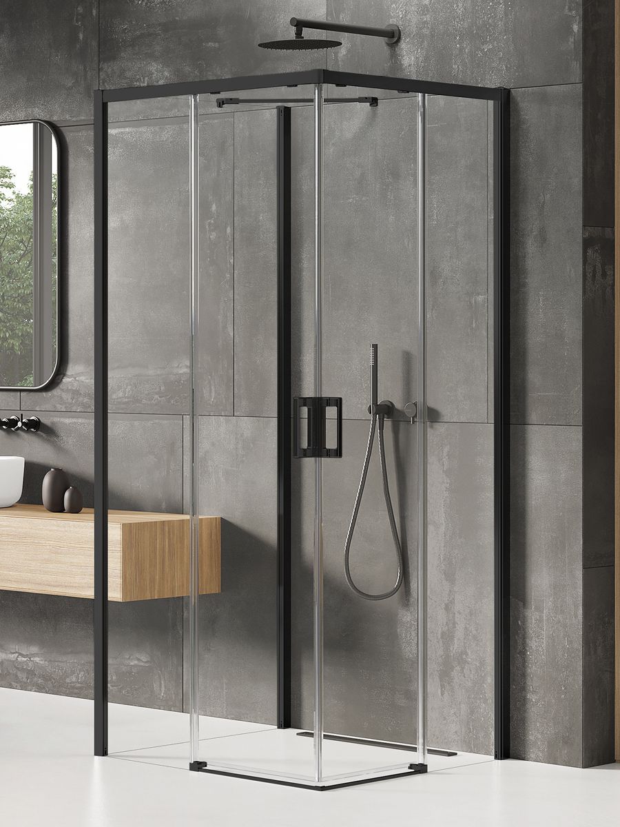 New Trendy Prime Black cabine de douche 100x90 cm rectangulaire noir mat/verre transparent K-1530