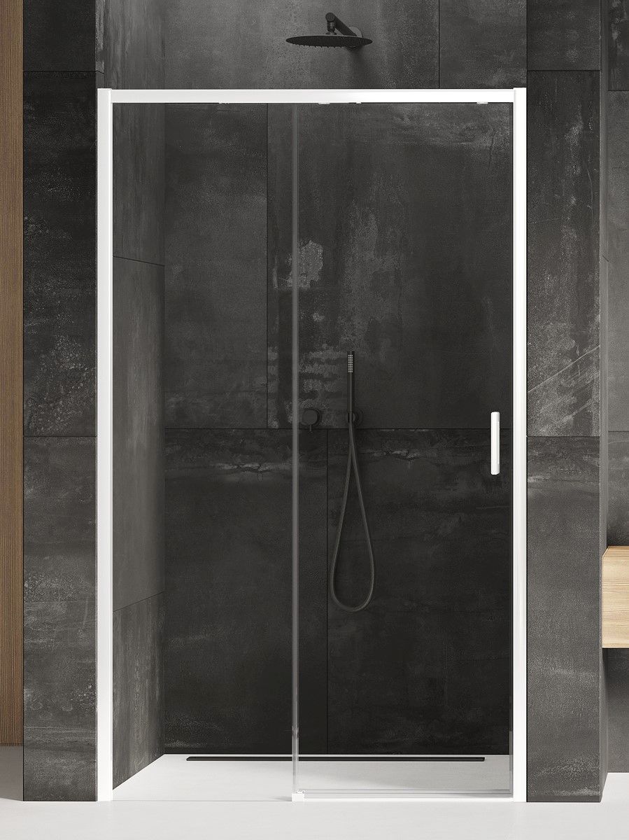 New Trendy Prime White porte de douche 110 cm coulissant blanc mat/verre transparent D-0402A