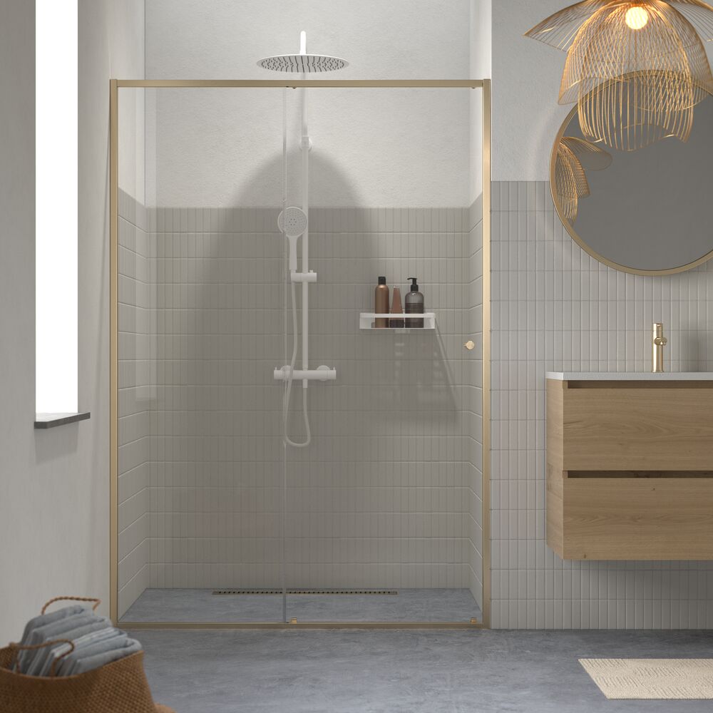 Sealskin Contour porte de douche 140 cm coulissant doré brossé/verre transparent CD121406495100