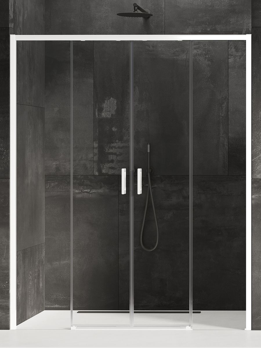 New Trendy Prime porte de douche 130 cm coulissant blanc mat/verre transparent D-0434A