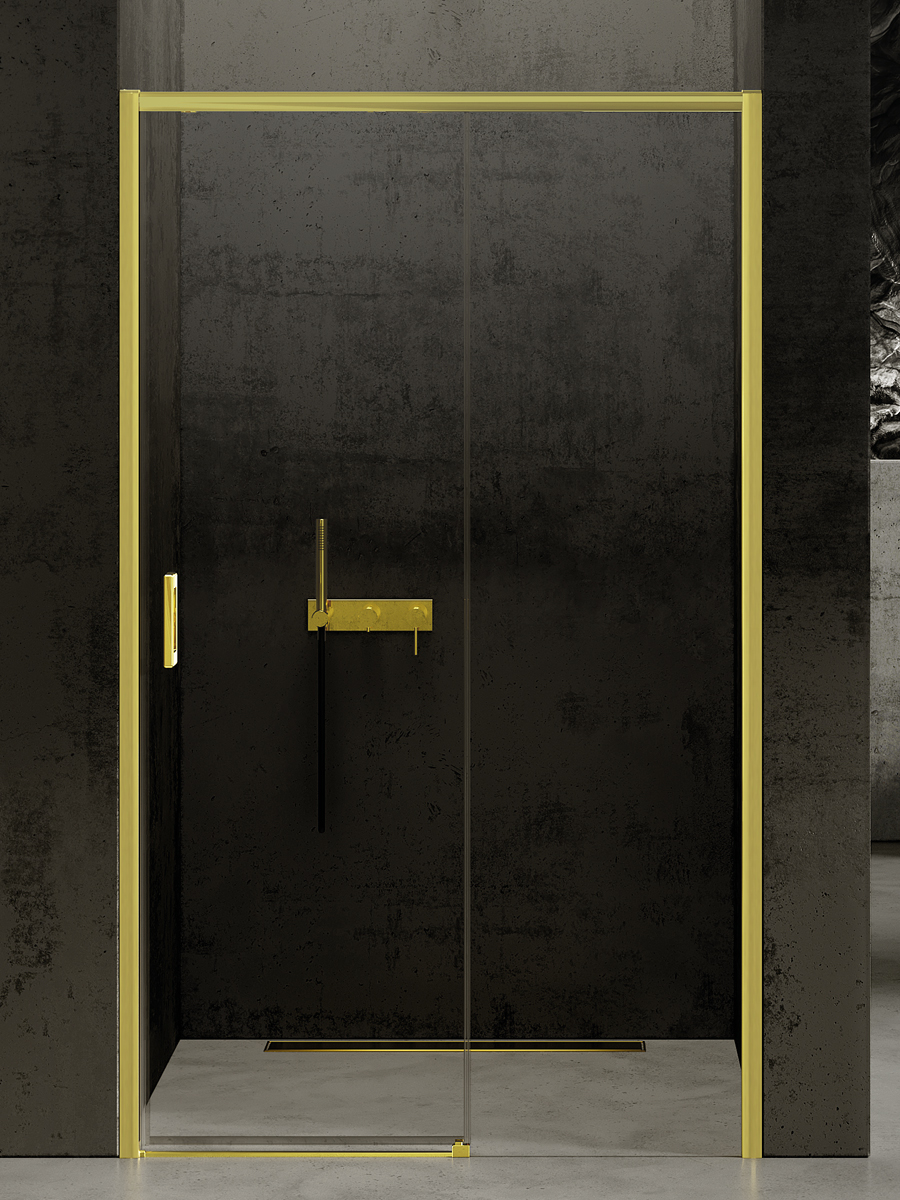 New Trendy Prime Light Gold porte de douche 120 cm coulissant doré brillant/verre transparent D-0425A