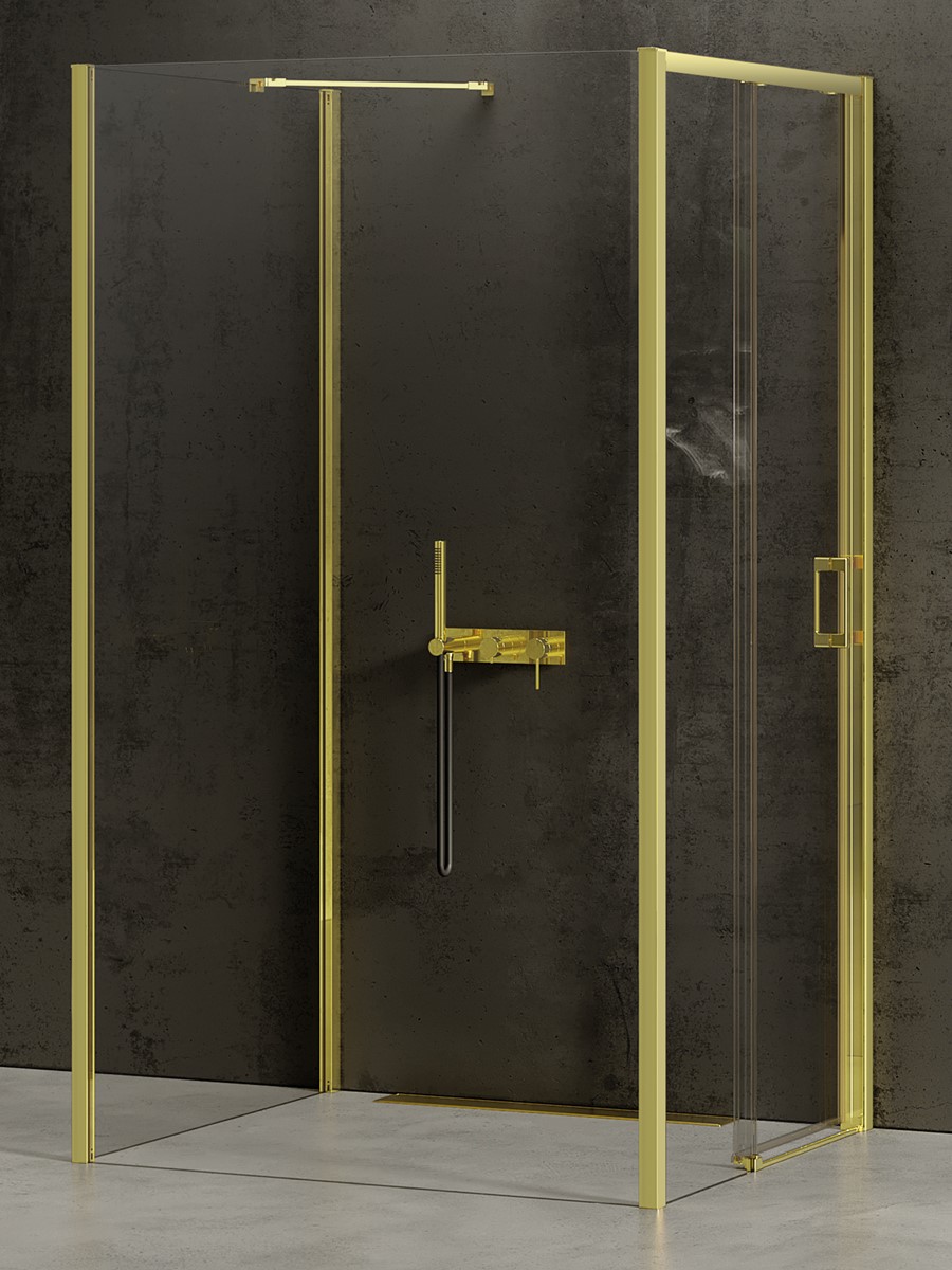 New Trendy Prime Light Gold cabine de douche 110x90 cm rectangulaire doré brillant/verre transparent K-1498