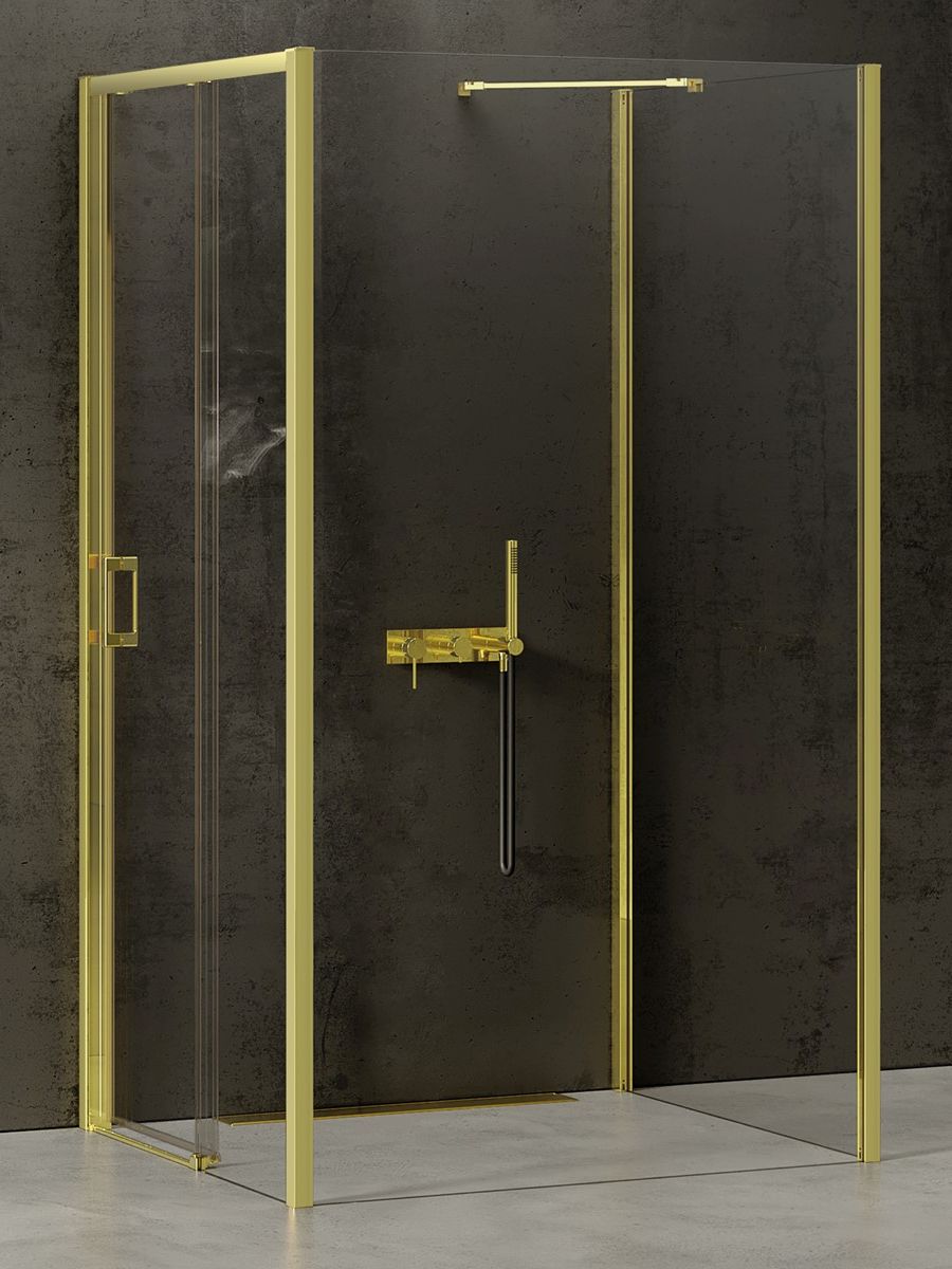 New Trendy Prime Light Gold cabine de douche 110x90 cm rectangulaire doré brillant/verre transparent K-1510