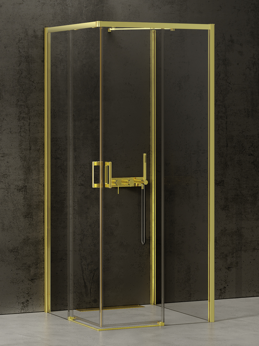 New Trendy Prime Light Gold cabine de douche 100x90 cm rectangulaire doré brillant/verre transparent K-1194