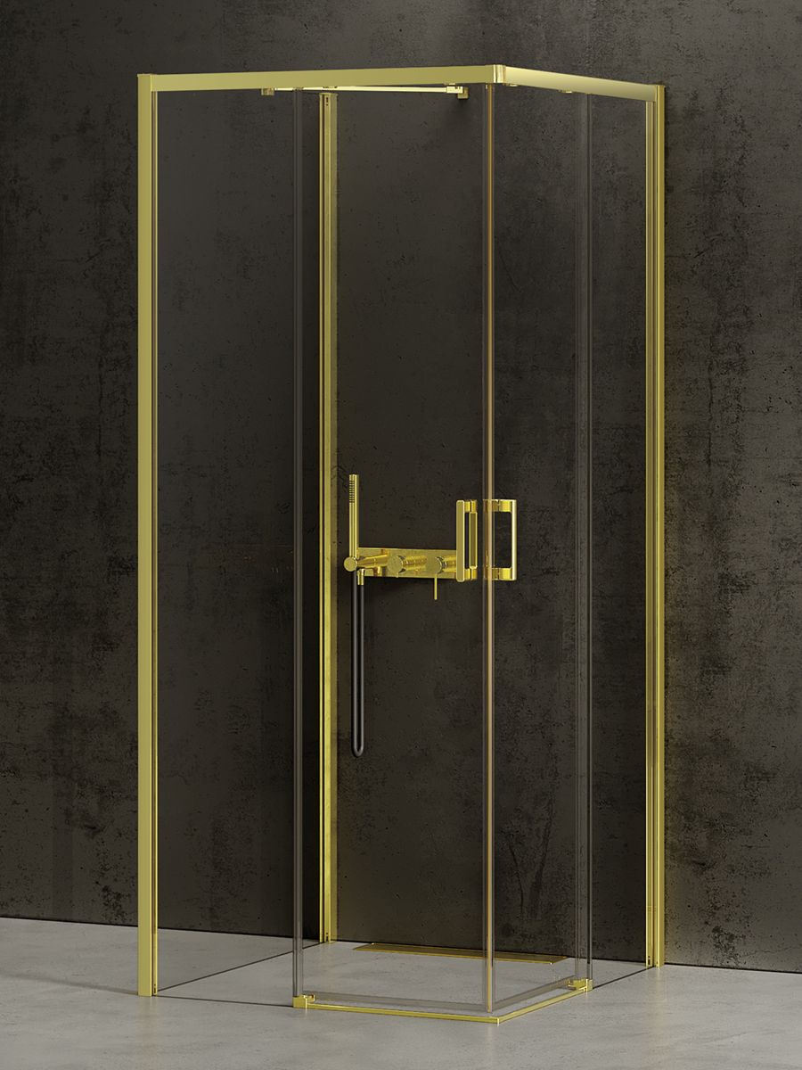 New Trendy Prime Light Gold cabine de douche 100x80 cm rectangulaire doré brillant/verre transparent K-1550