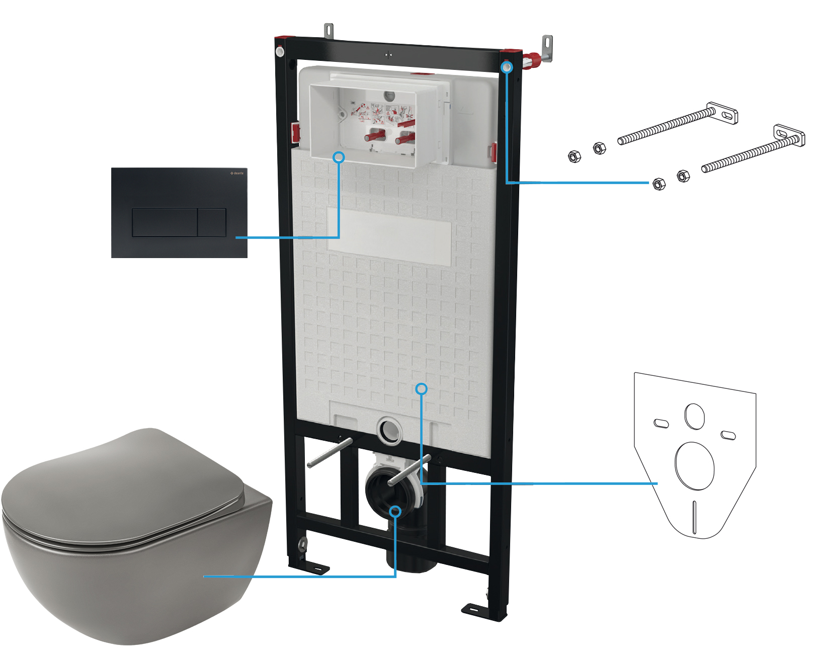 Deante Peonia Zero kit châssis avec cuvette, abattant et bouton CDENDZPW