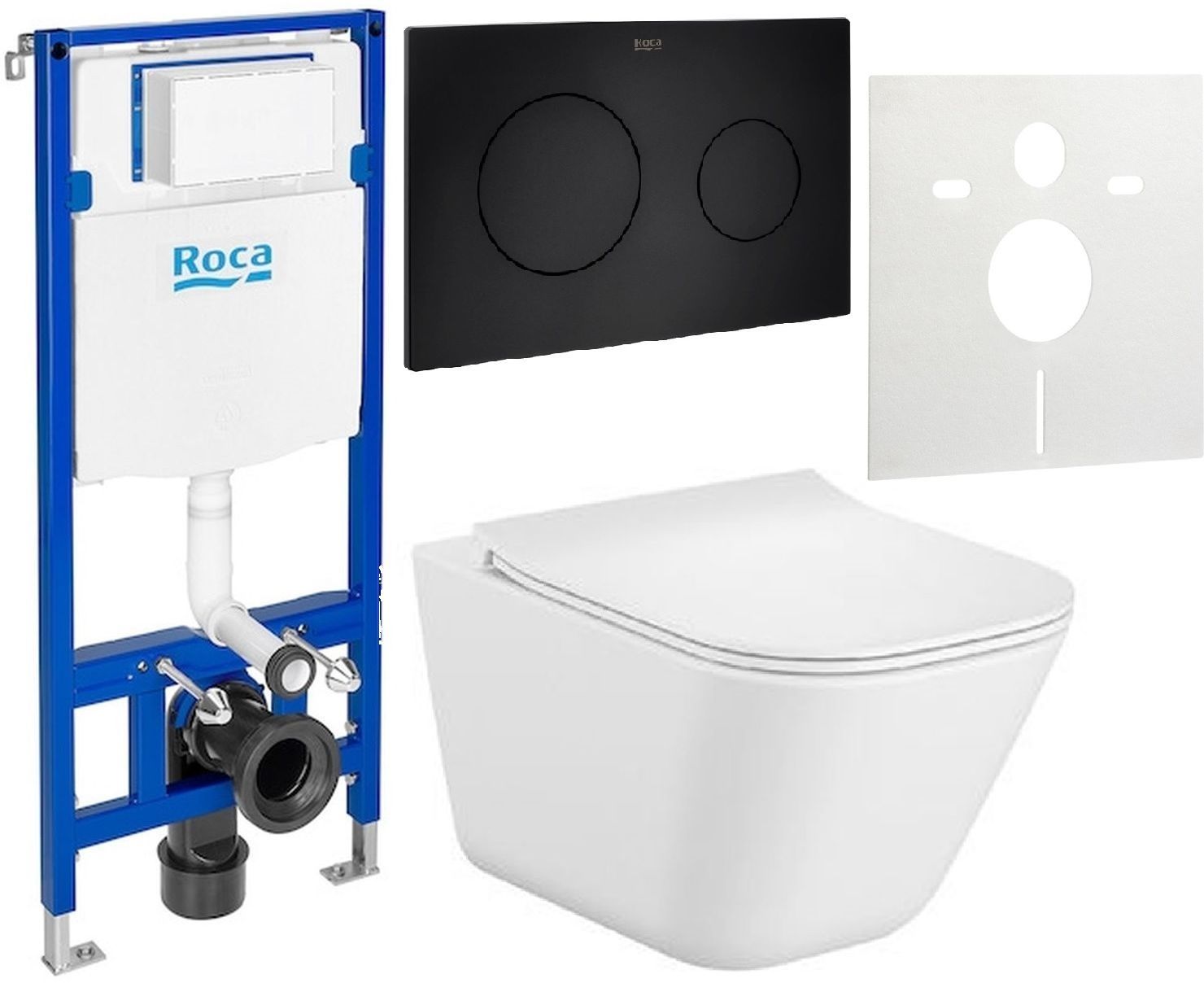 Set cuvette WC avec abattant à descente lente Roca Gap Square A34H472000, châssis encastré Roca Duplo One A890070020, A890189206, A890063000