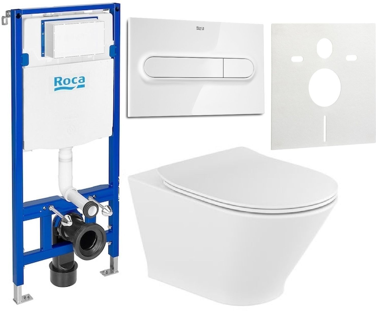 Set cuvette WC avec abattant à descente lente Roca Gap Round A34H0N8000, châssis encastré Roca Duplo One A890070020, A890195000, A890063000