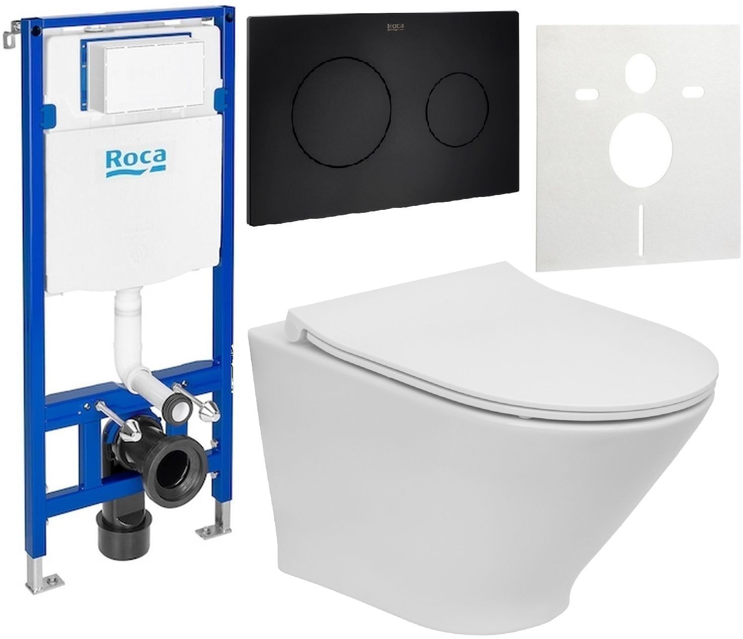 Set cuvette WC avec abattant à descente lente Roca Gap Round A34H0N3000, châssis encastré Roca Duplo One A890070020, A890189206, A890063000