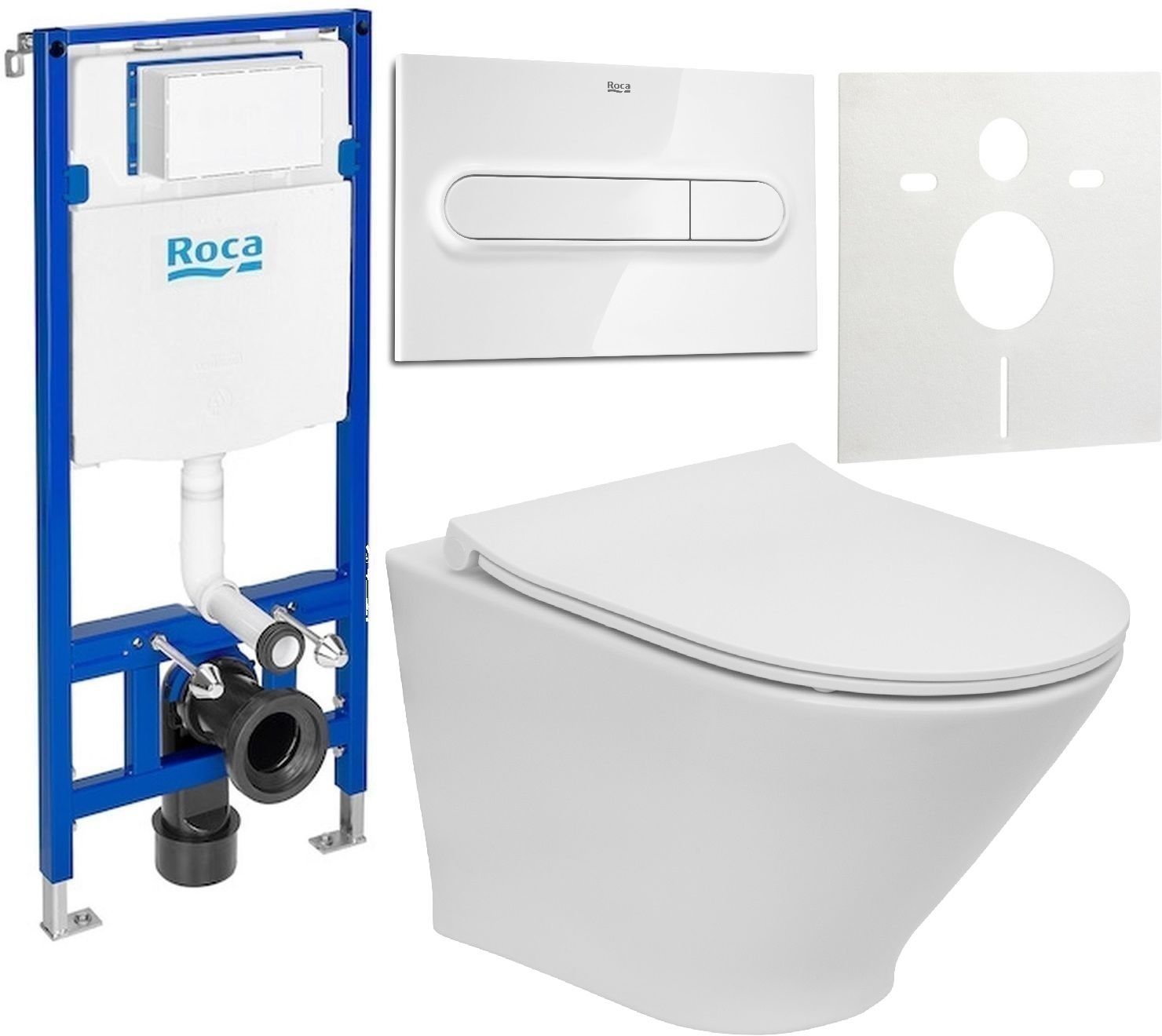 Set cuvette WC avec abattant à descente lente Roca Gap Round A34H0N3000, châssis encastré Roca Duplo One A890070020, A890195000, A890063000