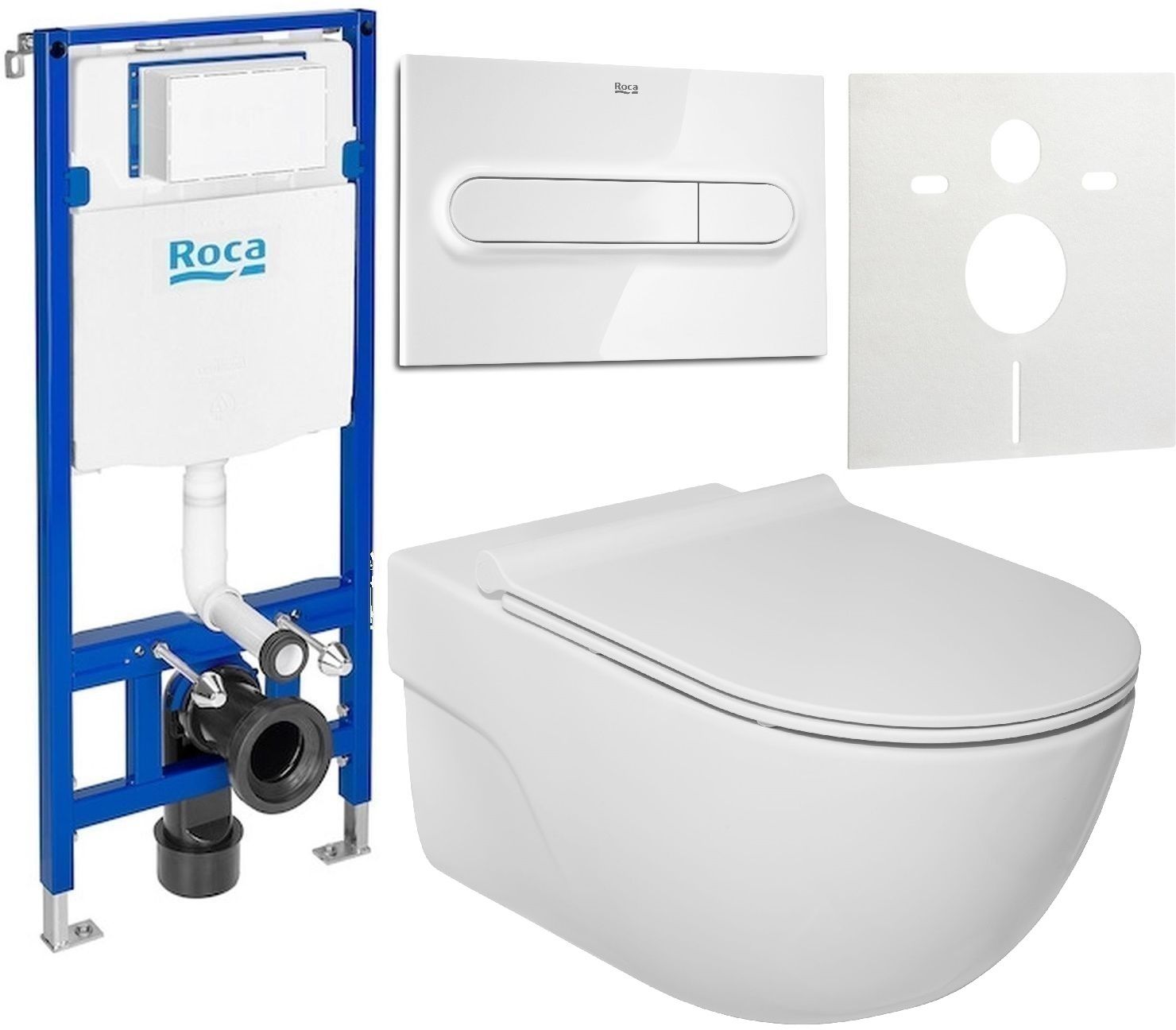 Set cuvette WC avec abattant à descente lente Roca Meridian A34H240000, châssis encastré Roca Duplo One A890070020, A890195000, A890063000