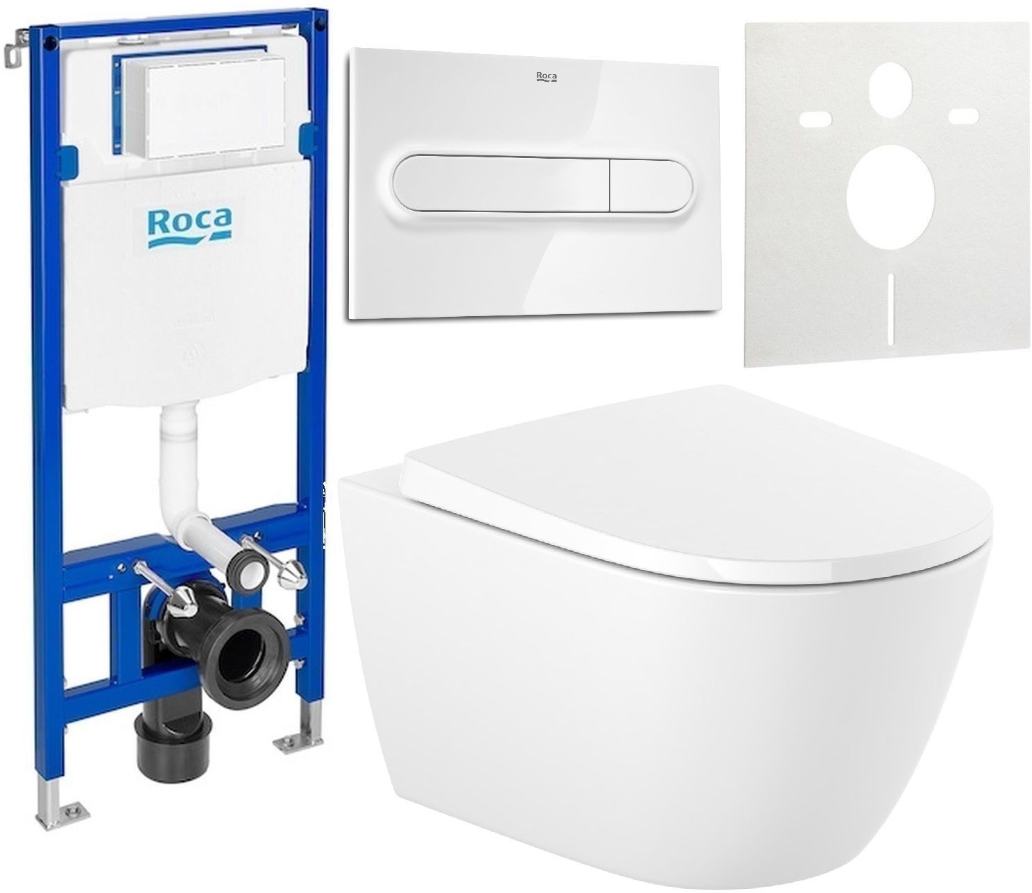 Set cuvette WC avec abattant à descente lente Roca Ona A34H688000, châssis encastré Roca Duplo One A890070020, A890195000, A890063000