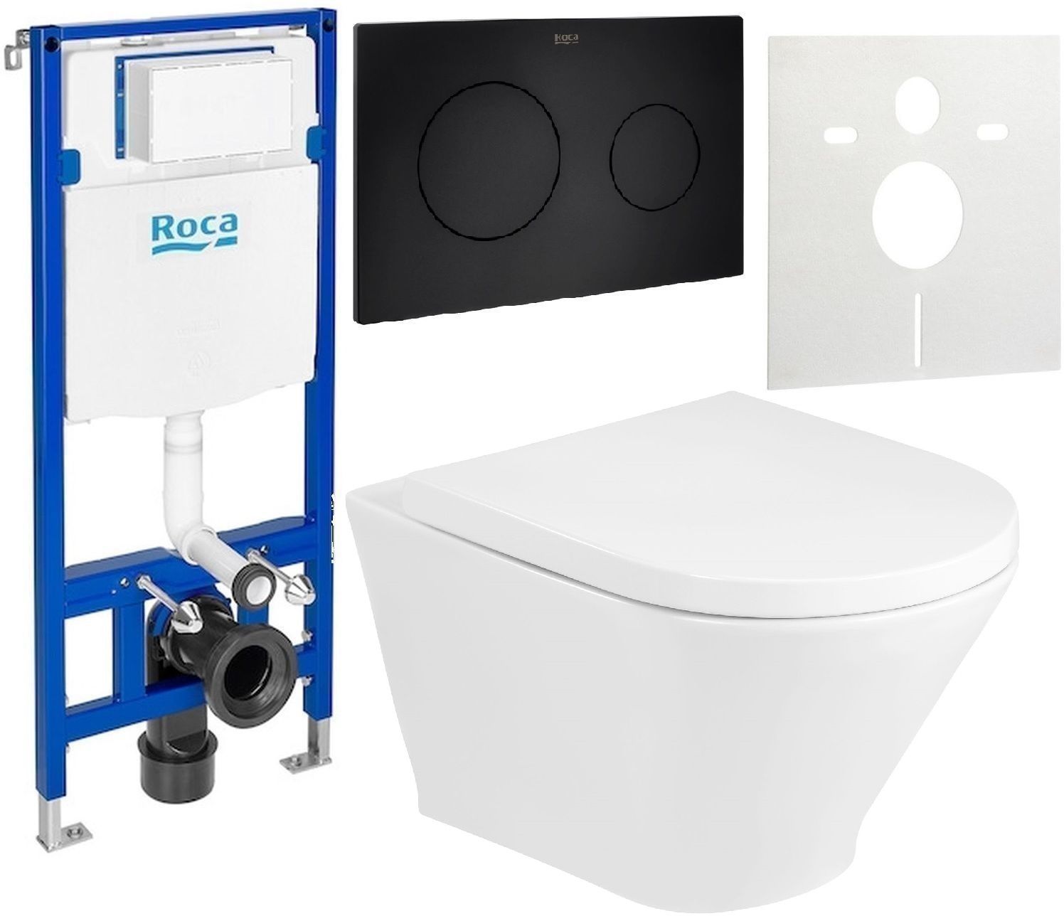 Set cuvette WC avec abattant à descente lente Roca Gap Round A34H0N2000, châssis encastré Roca Duplo One A890070020, A890189206, A890063000