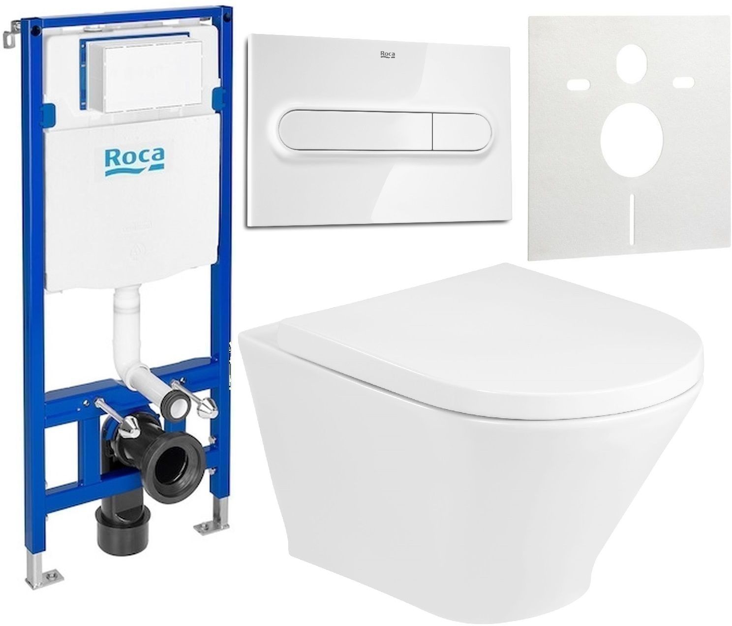Set cuvette WC avec abattant à descente lente Roca Gap Round A34H0N2000, châssis encastré Roca Duplo One A890070020, A890195000, A890063000