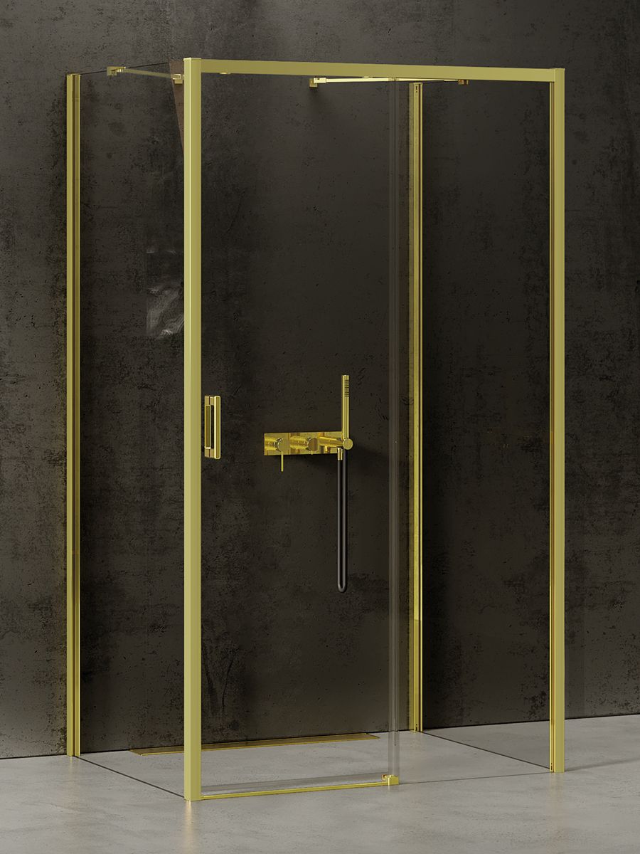 New Trendy Prime Light Gold cabine de douche 110x100 cm rectangulaire doré brillant/verre transparent K-1135