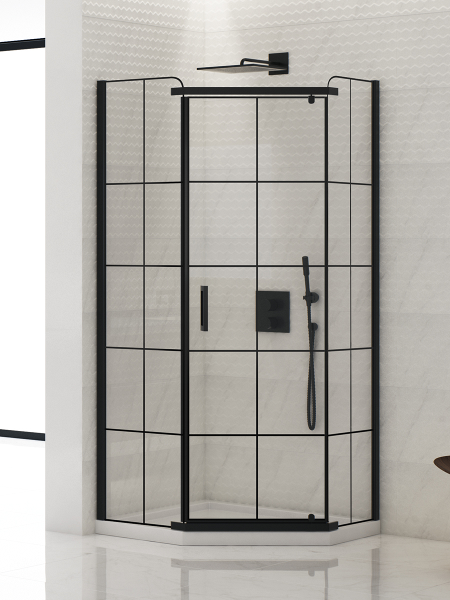 New Trendy New Komfort Black cabine de douche 80x80 cm noir mat/verre à motif K-0802
