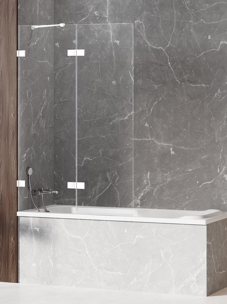 New Trendy Avexa White paroi de baignoire 100 cm deux pièces blanc mat/verre transparent EXK-2972