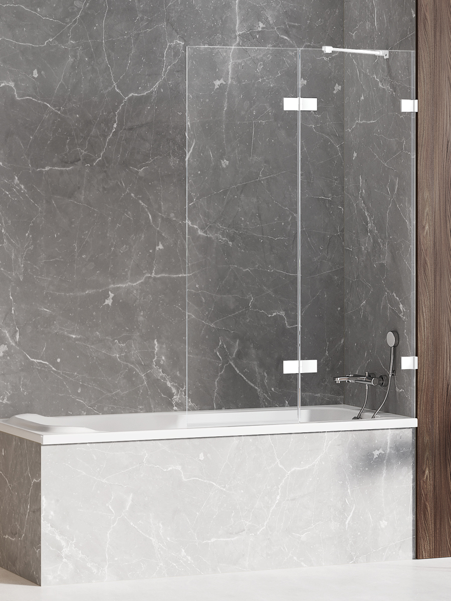 New Trendy Avexa White paroi de baignoire 120 cm deux pièces blanc mat/verre transparent EXK-2977