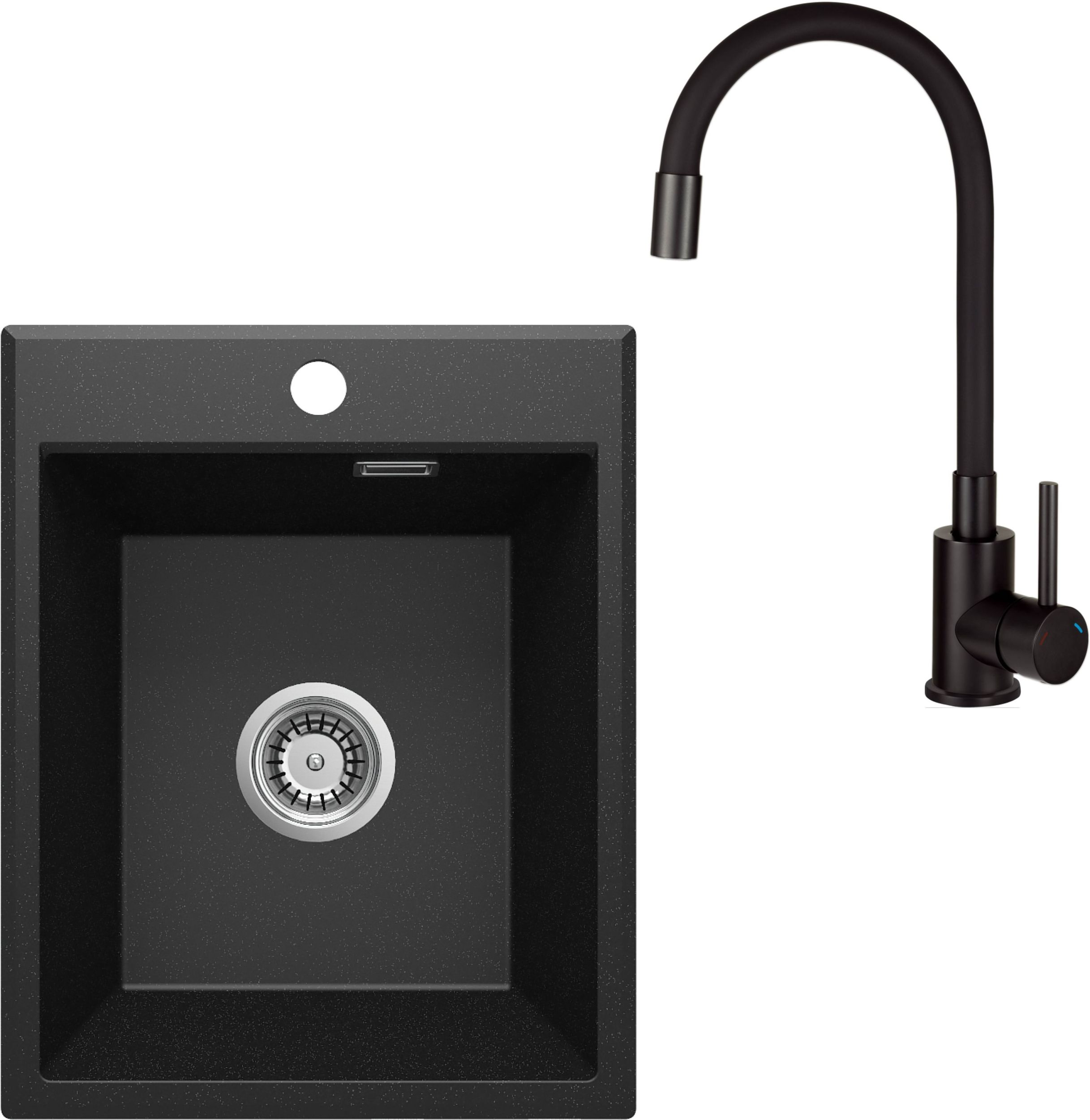 Set évier en granit Deante Eridan ZQE_G104, mitigeur de cuisine Deante Neo Luno BOC_N72M