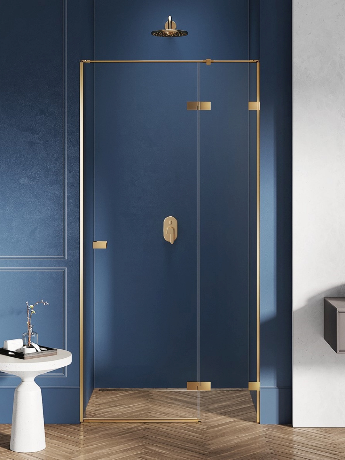 New Trendy Avexa Gold Brushed porte de douche 110 cm à ouverture basculante doré brossé/verre transparent EXK-1721