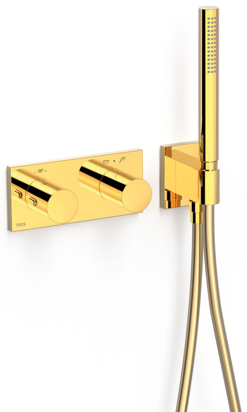 Tres B-System mitigeur bain-douche encastrée avec thermostat doré 30735201OR