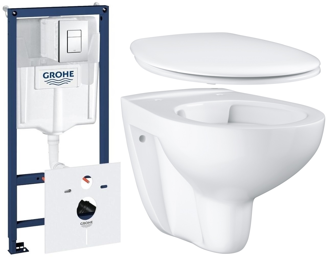 Set châssis encastré Grohe Rapid SL 38827000, cuvette de WC Grohe Bau Ceramic 39427000, 39492000